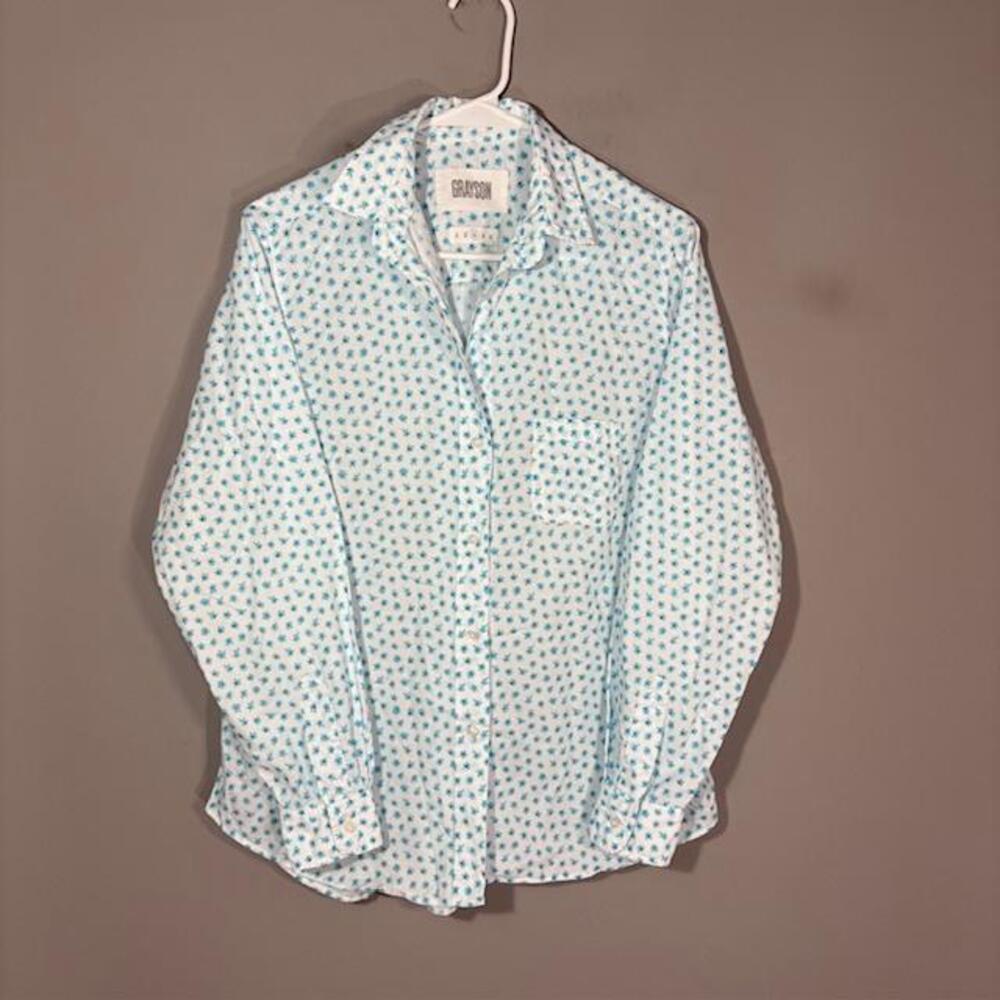 Grayson Shirt Womens 3 White Floral The Hero Button Long Sleeve Cotton Top